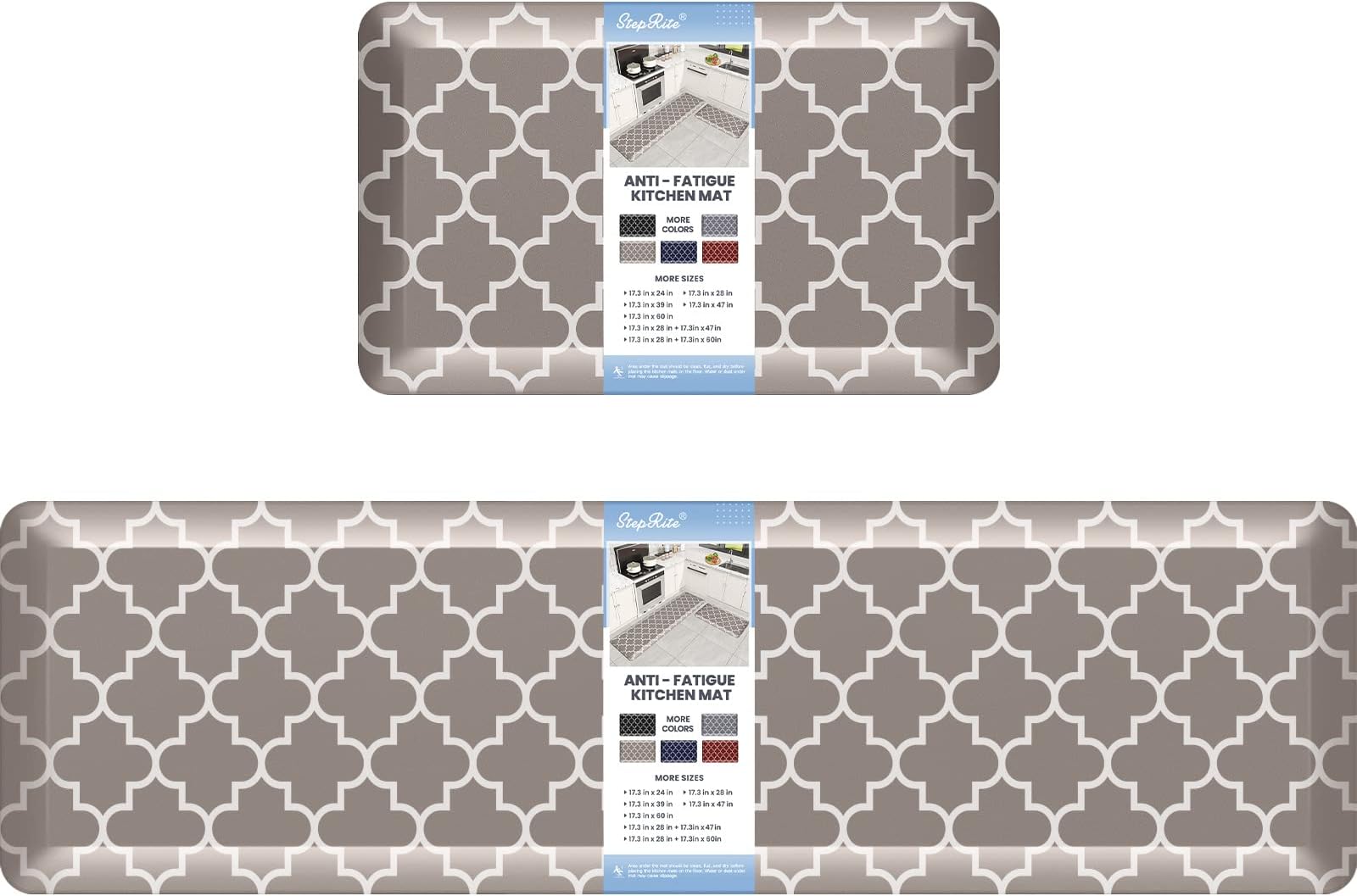 4/5 Inch Thick Kitchen Rugs, 2 PCS Kitchen Mat, Anti Fatigue Floor Mat, Waterproof, Heavy Duty PVC Ergonomic Comfort Standing Foam for Kitchen, Home, Office, Sink, Garage, 17.3"x28"+17.3"x60", Khaki