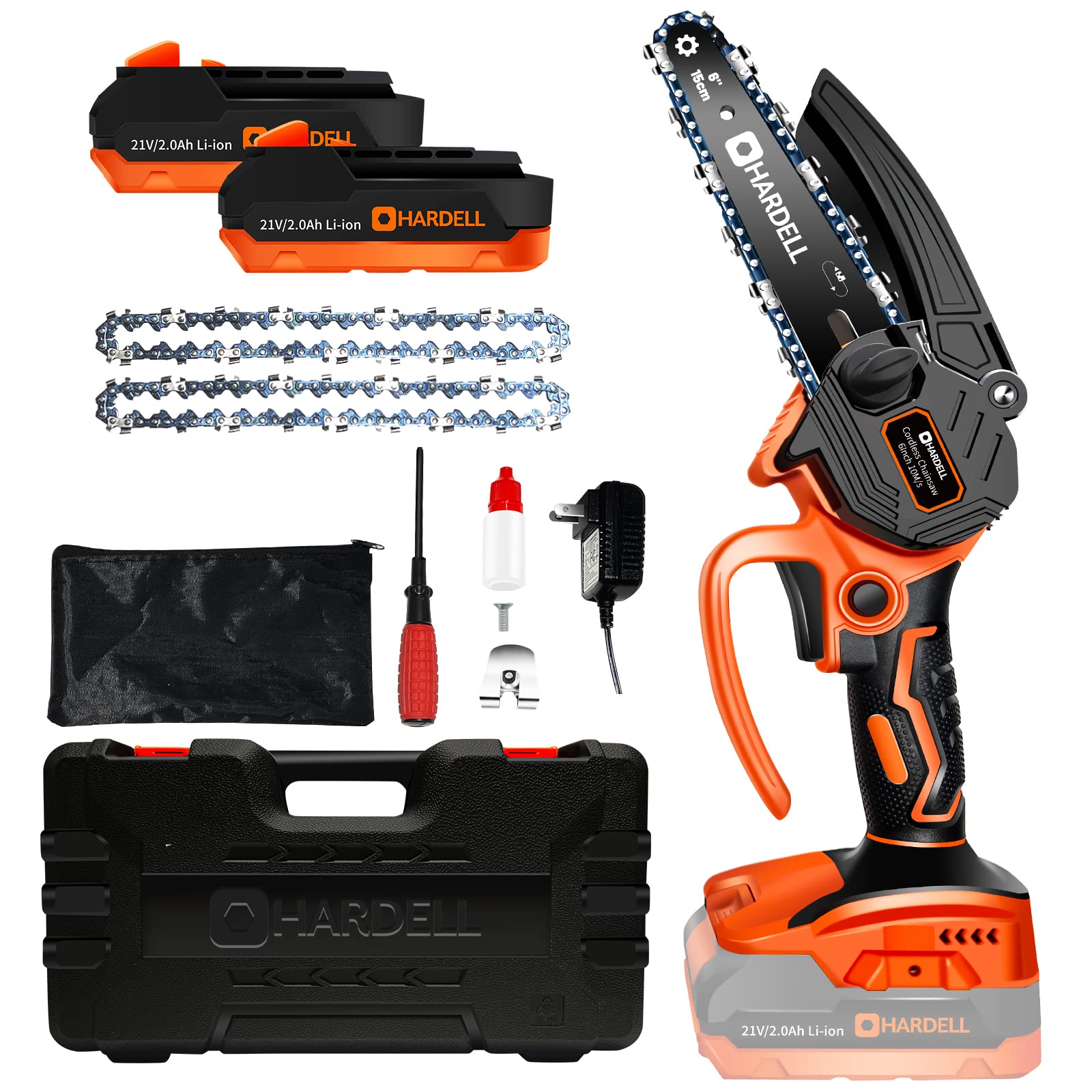 HARDELL Mini Chainsaw 6 Inch Cordless, Handheld Portable Electric Chainsaw with Security Lock