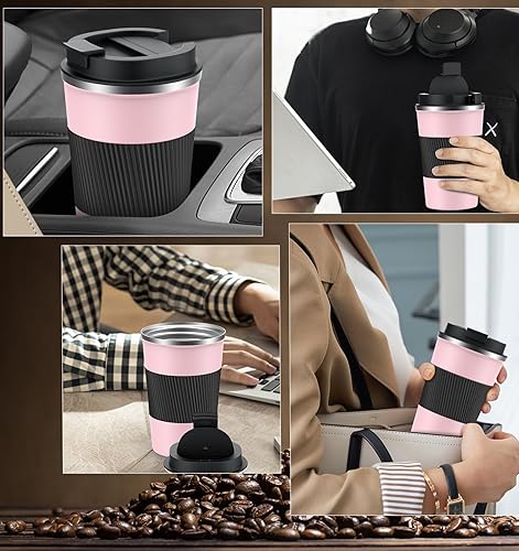 Miniatura 131 de Taza de café de 12 onzas – Taza de viaje aislada a prueba de derrames con tapa a prueba de fugas, taza de café de viaje de acero inoxidable al