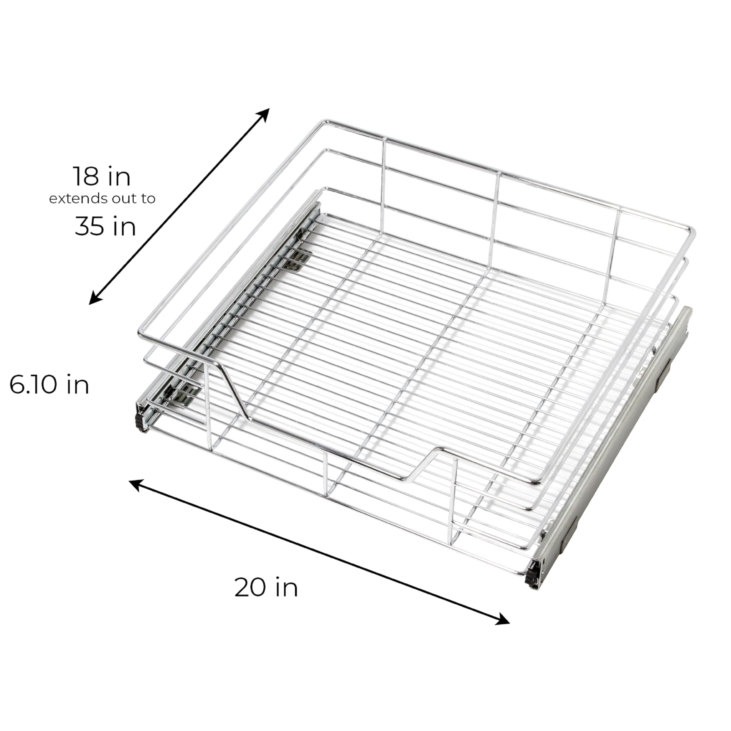 Smart Design 1-Tier Shelf Pull-Out Cabinet Organizer - Extra Large Tall - Roll-Out Extendable Sliding Drawer - Steel Metal - Kitchen (20 Inch x 18-35) [Chrome]