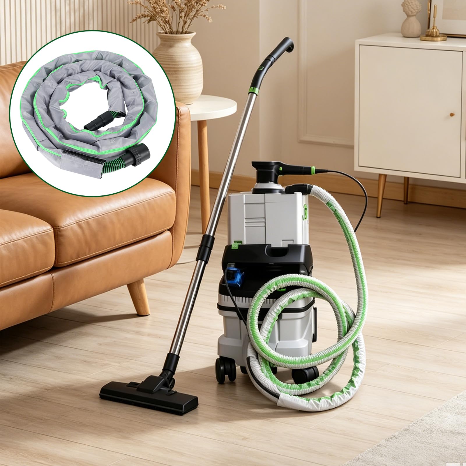 Manguera de Aspiración de Polvo de 5 m con Funda Protectora Compatible con Festool CT 26/36/48, CT 15/25, CT MINI y CT MIDI desde 2019, Manguera EVA D27 (Ø35 mm) con Funda Protectora para Lijadoras