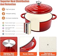 Vista 4 de QuliMetal Juego de utensilios de cocina de hierro fundido esmaltado antiadherente, 7 piezas de ollas y sartenes con tapa, sartén, cacerola, olla