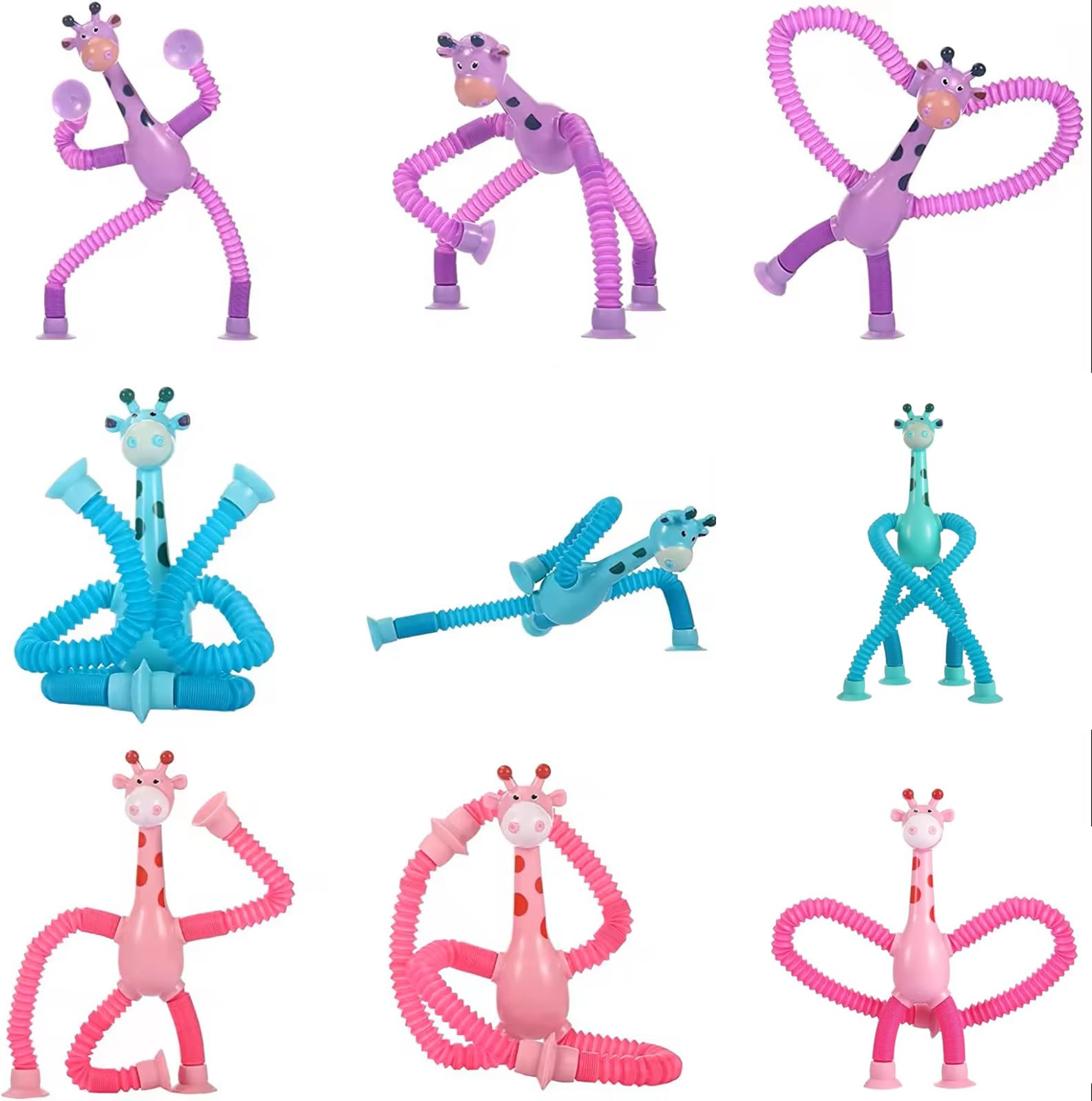 EHIOG 4 Pcs Telescopic Suction Cup Giraffe Toy, Pop Tubes Fidget Toys for Kids Shape Changing Telescopic Tube - Image 4