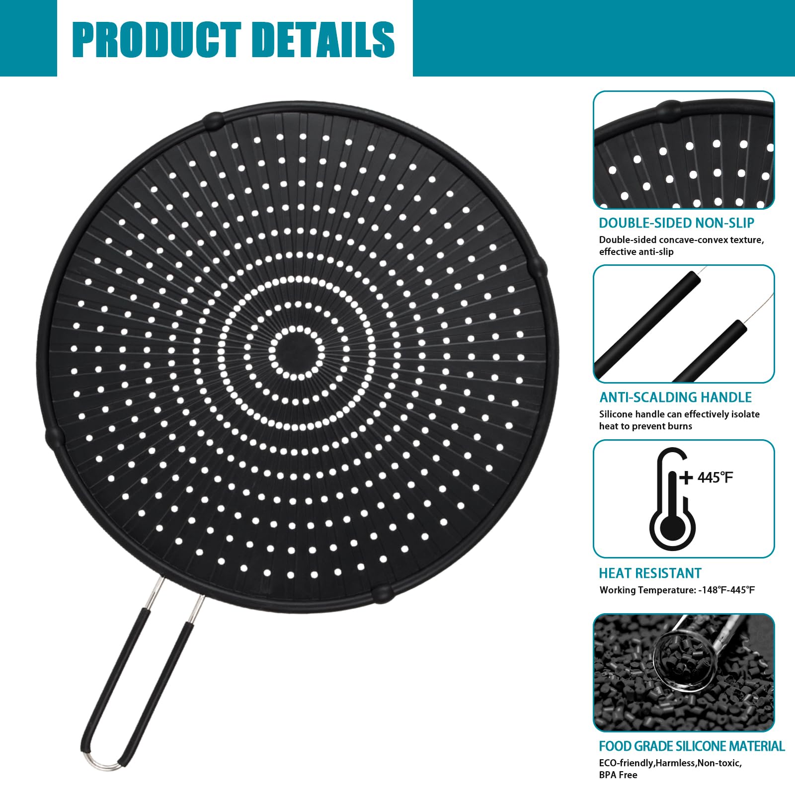 TaoTazon Silicone Splatter Screen for Frying Pan 13 Inch Universal Frying Pan Splatter Guard, Prevents Mess and Oil Splashes - Image 3