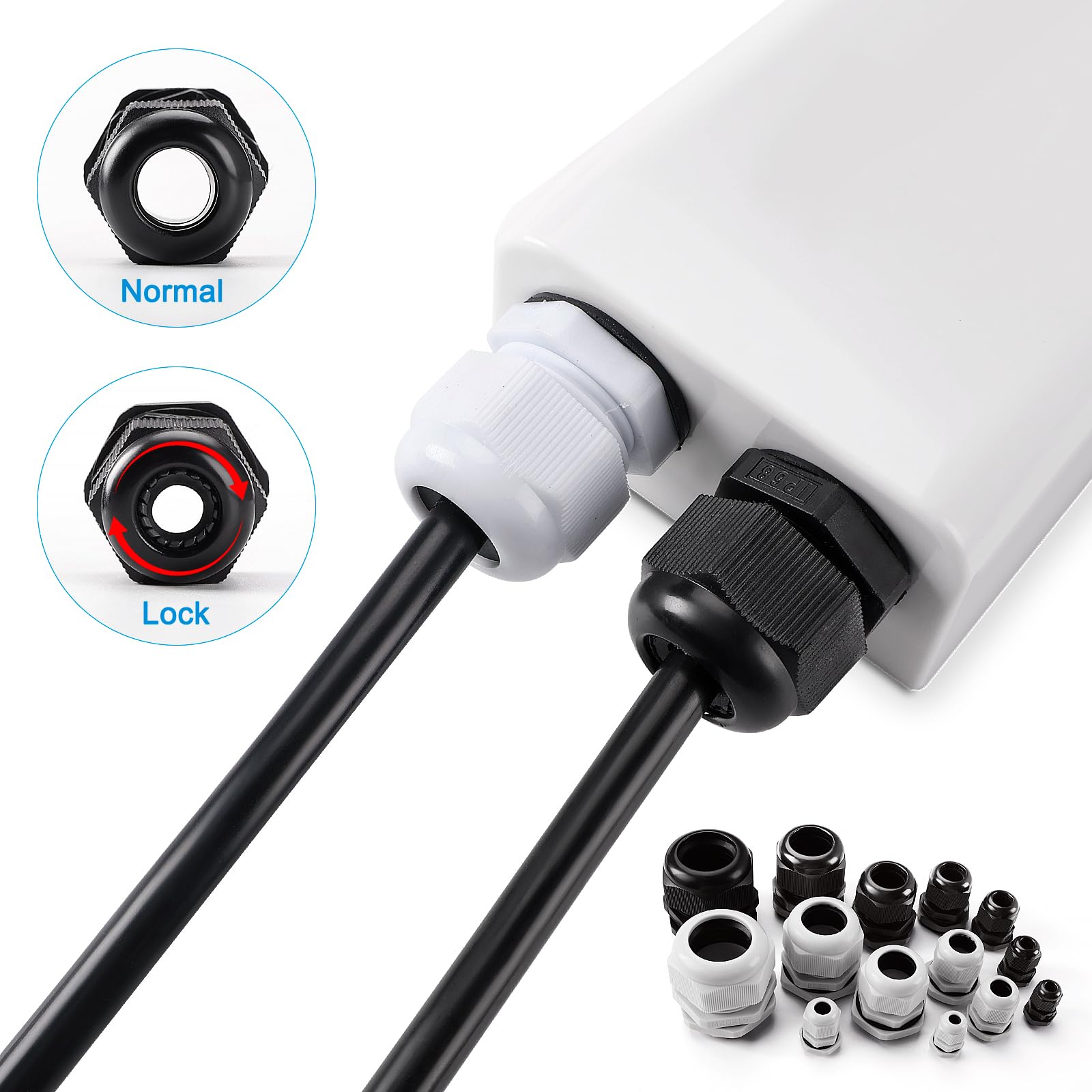 25 Sztuk M12 Dławików Kablowych, Nylonowy Wodoodporny Dławik Kablowy IP68 do Kabli 3-6.5 mm, Biały