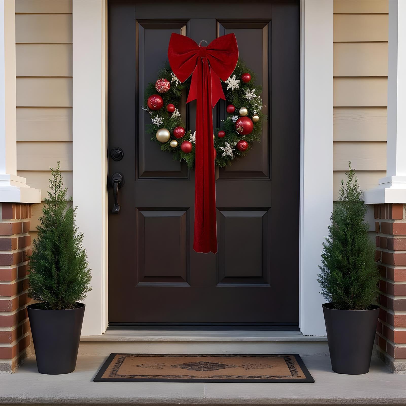 Genérico Weihnachtsbaum Topper Mit Schleife,Rote Jahreszeitliche Dekoration,Topper Aus Samt In Form Einer Schleife | Schrank, Zuhause, Bauernhaus, Bankett, Weihnachtsbaum, Tür, Party Und Zusammenkun