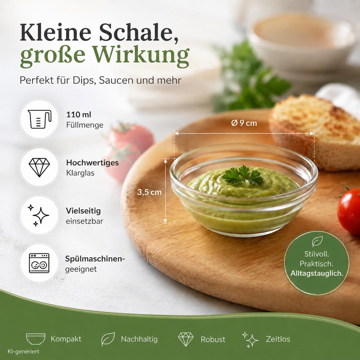 36er Set Dipschalen aus Glas Ø 9 cm – Kleine Schälchen für Saucen, Dips, Snacks, Eis & Dessert – Mini Servierschalen, Dessertschalen & Snackschalen