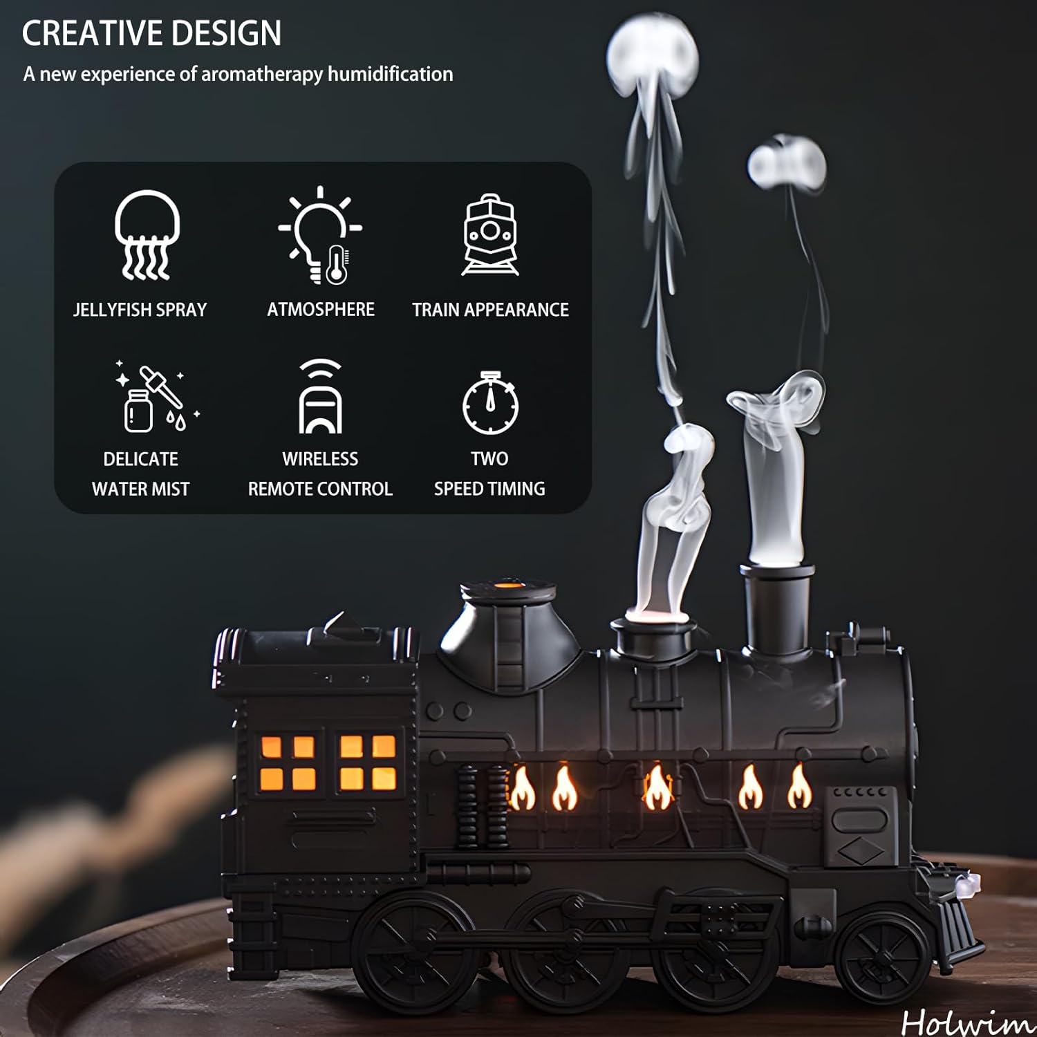 Retro Train Diffuser 300ml Essential Oil Diffuser - Cool Mist Humidifier with Night Light, Aromatherapy Diffuser for Home Bedroom Desk