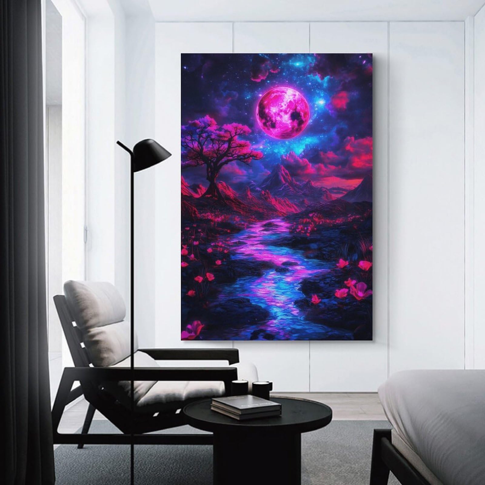 Junmoney Unframe-Style-24 Fantasy Neon Landscape Decorative Canvas Print, 20X30inch(50X75cm), For Living Room, Bedroom Or Home Office, Canvas Artwork With Gifting Potential