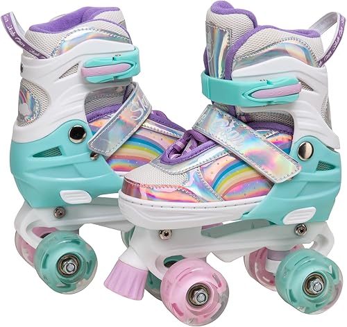 Miniatura 6 de Skate Gear Patines de ruedas ajustables con luz en líneacuádruple arcoíris para niñas y niños