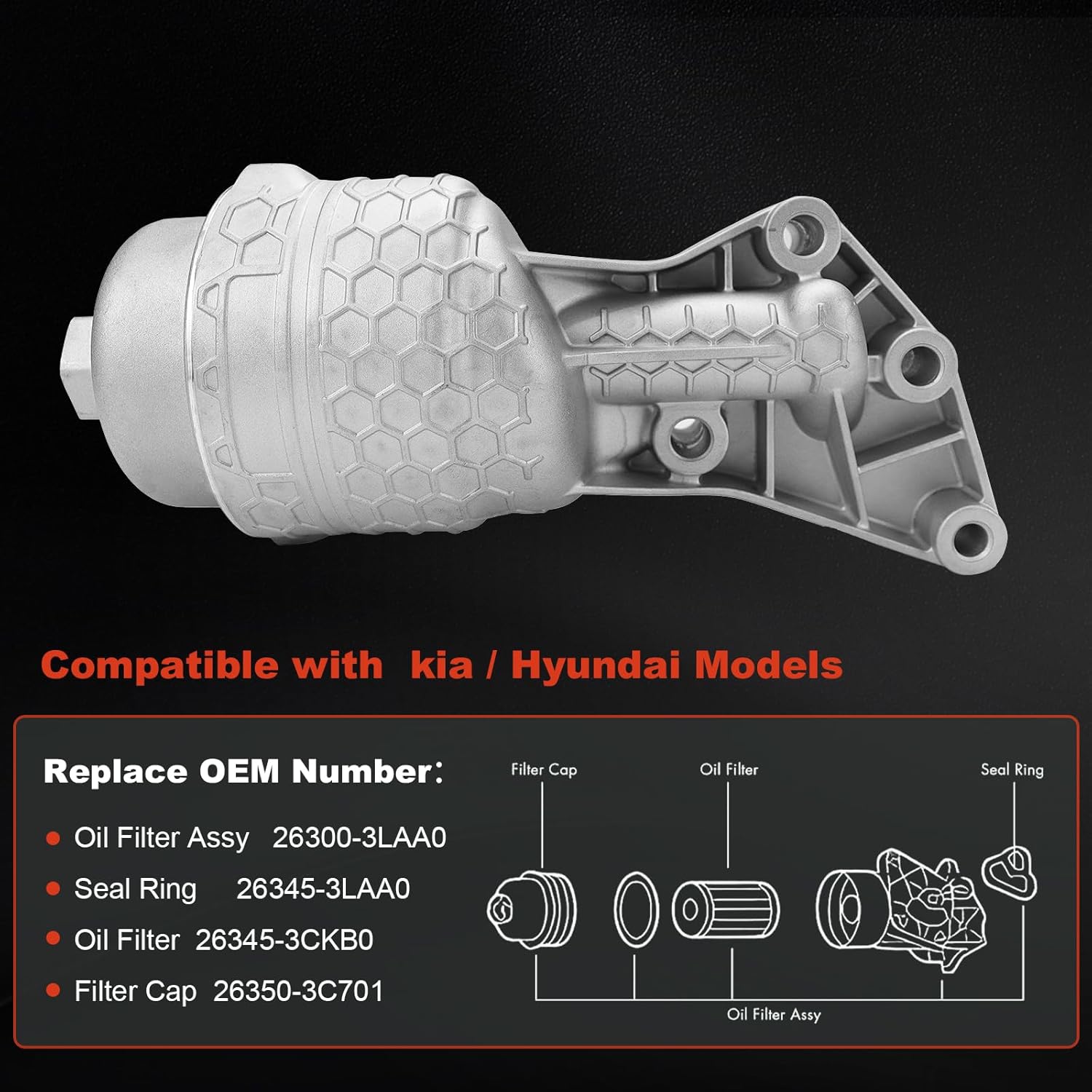 263003LAA0 Oil Filter Complete Assy Kit Compatible with Hyundai Palisade 2020 2021 For Genesis G80 2017-2020 for Kia Telluride 2020-2021 for Sorento Cadenza Sedona 2019-2021
