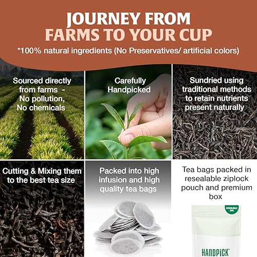 Miniatura 5 de HANDPICK, Bolsas de té negro orgánico English Breakfast (100 unidades) USDA Organic, bolsas de té ecológicas  Té negro fuerte, robusto y con alto