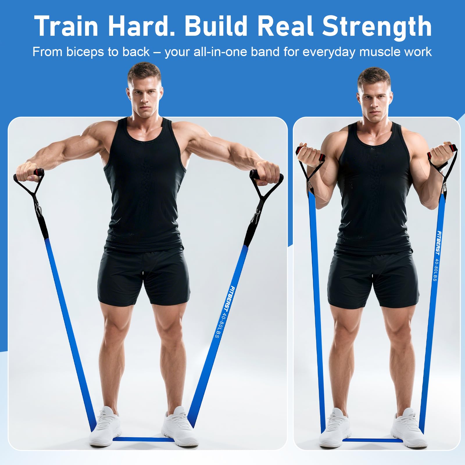 FitBeast Set di bande di resistenza, bande per esercizi e trazioni con guanti e ancoraggio per porta per allenamento della forza, allenamenti domestici