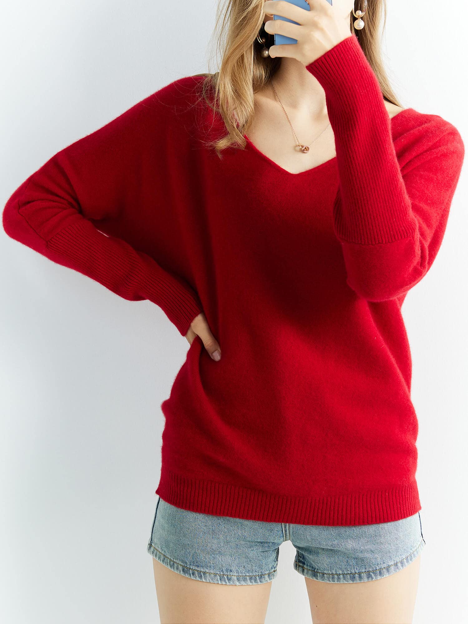 Chanyarn Donna Maglione 100% Lana Merino Autunno Inverno con Scollo a V Pipistrello Maniche Lunghe Oversize Maglione