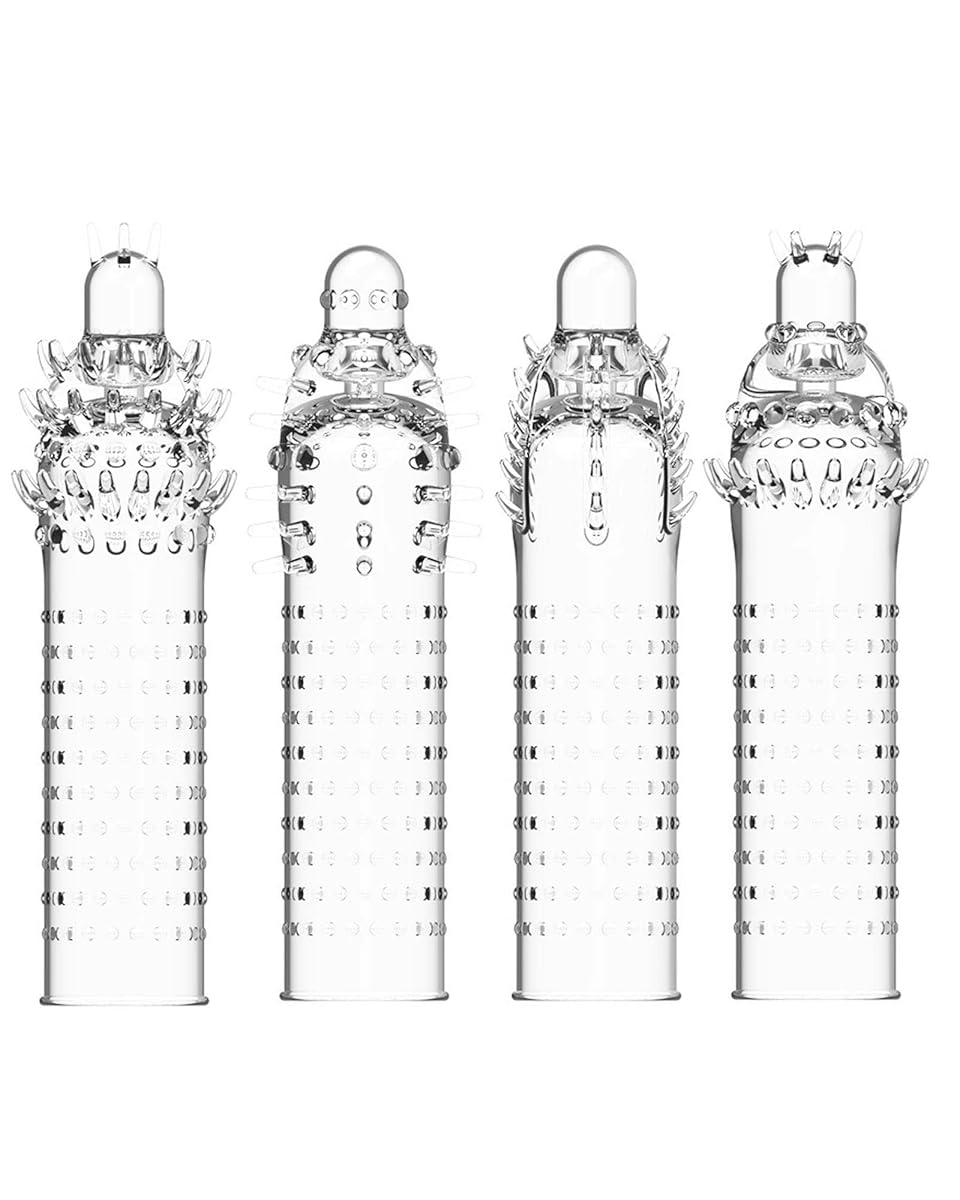 Yemaxペニスサック 男性用 アダルトグッズ 4枚セット ペニスケース イボ付き TPE製ぺにすさっくsex toys男性for men cock ring 弾力性 柔軟性 装着簡単 コックリング ペニスリング 防水 持ち運び便利 透明