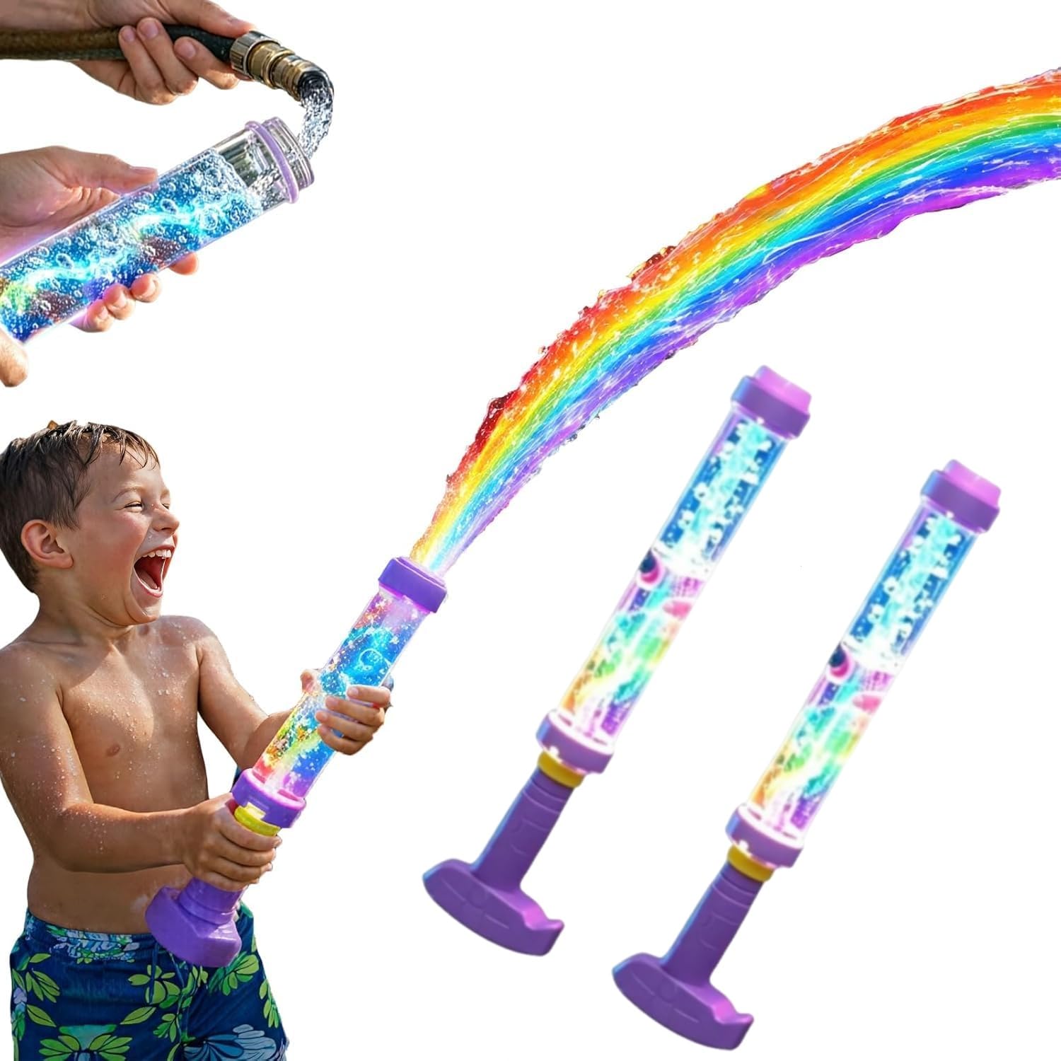 2026 Glowing Rainbow LED Water Blaster, Summer Fun that Pops Like Magic Fireworks Water Gun With Lights, Creativity Firework Spray Water Squirter Soaker Toys for Pool Party Outdoor (2PCS)