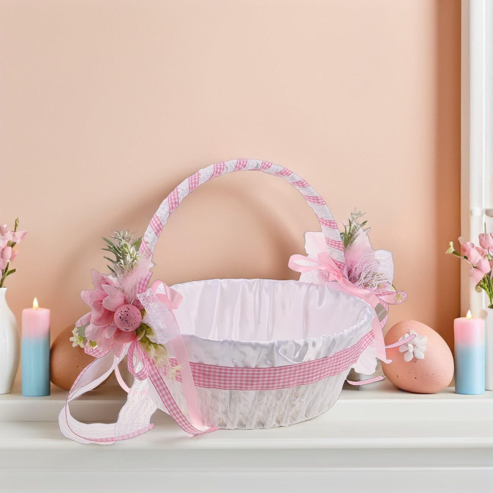 Gatuida Blumenkorb für Blumenmädchen Handgewebter Hochzeitskorb mit Großzügigem Stauraum Rosa Osterkorb für Süßigkeiten und Gastgeschenke