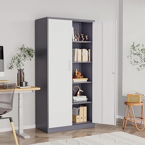 Miniatura 55 de Armario de almacenamiento de metal, gabinetes de garaje de 2 puertas, caninete de herramientas de utilidad de acero, caninetes de bloqueo corto con