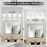 Vista 5 de Bathroom Vanity Light, 4-Light Nickel Modern Bathroom Light Fixtures with Milky White Glass Shade, Wall Lights,Bath Vintage Wall Mounted Lamps for