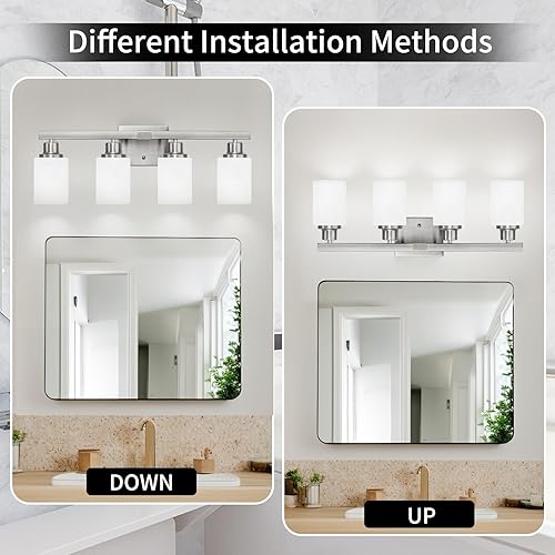 Miniatura 5 de Bathroom Vanity Light, 4-Light Nickel Modern Bathroom Light Fixtures with Milky White Glass Shade, Wall Lights,Bath Vintage Wall Mounted Lamps for