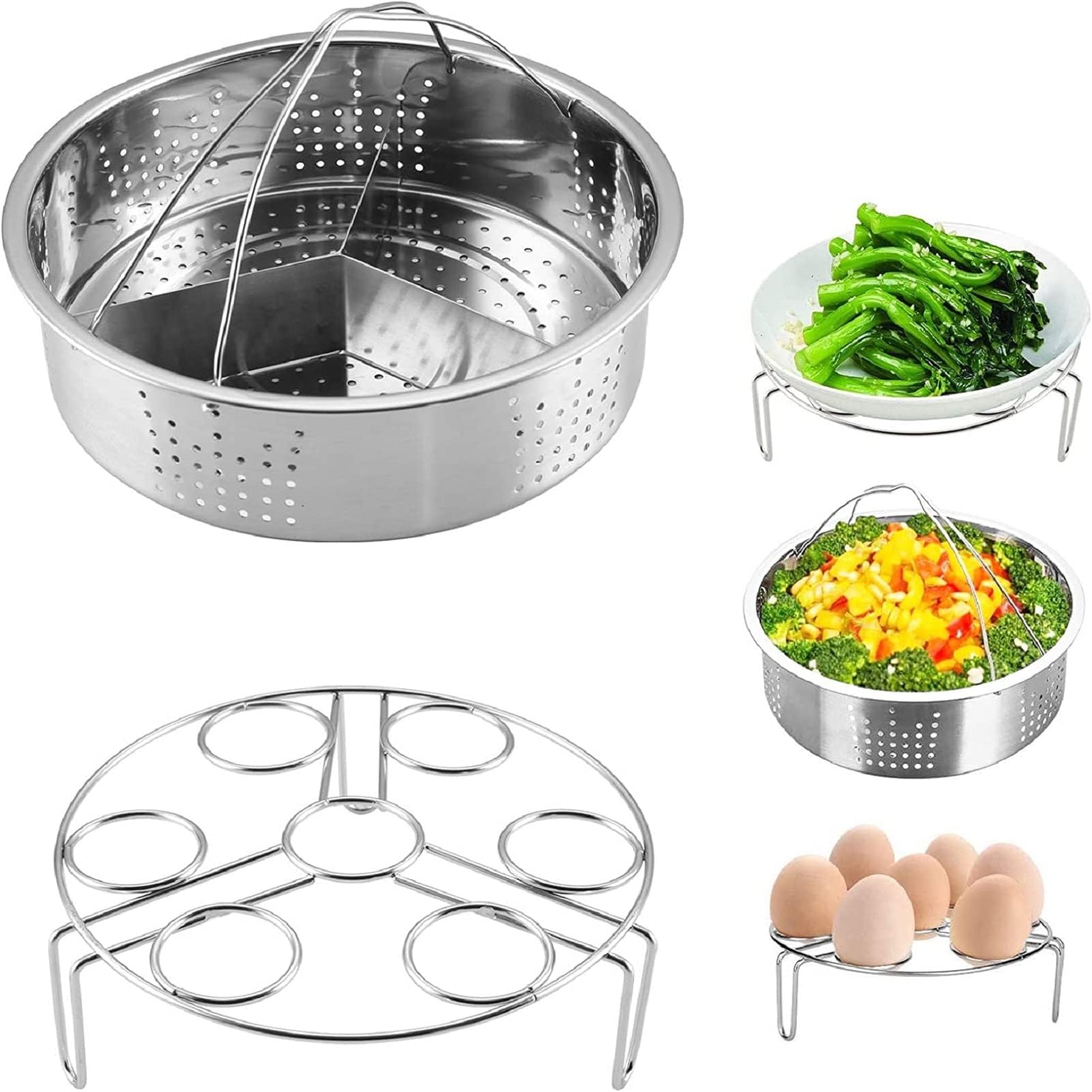 GREENSAPPIRE 3PCS Stainless Steel Steamer Basket Rack Set Food Grade 304