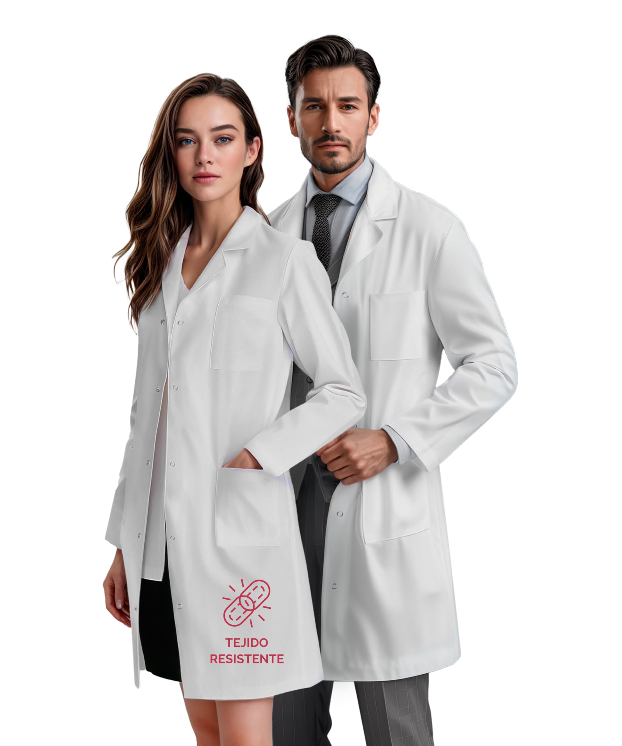 Bata clínica para Hombres y Mujeres, Unisex, múltiples Bolsillos, Ajuste Regular, Cierre a presión