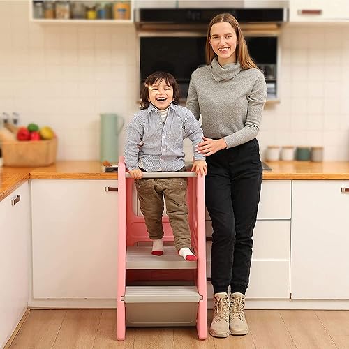 Miniatura 6 de SDADI PLT01PK Taburete de plástico para niños con 3 alturas ajustables, capacidad de 150 libras, almacenamiento integrado y pies de goma