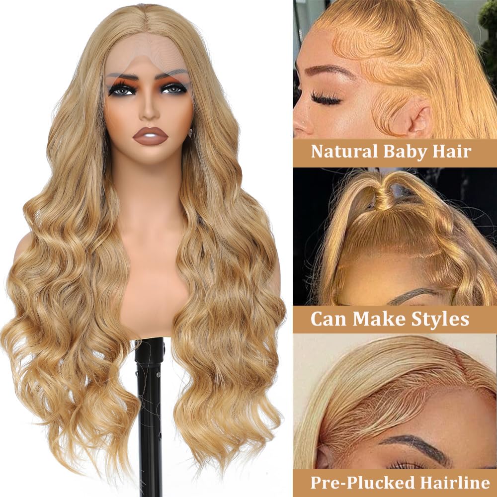 Blonde Synthetic Human Hair 30 inch Lace Front Wig Amazon.com : WAQI 30 Inch 613 13x6 Lace Front Wig Human Hair  main image 4