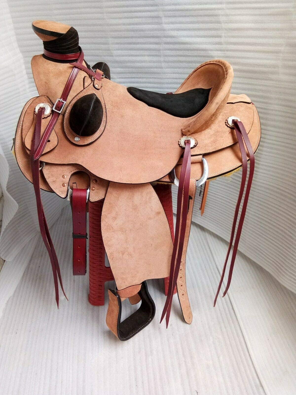 Equestrian Universe - Sella in pelle naturale ruvida da da esterno in pelle Western Heavy Duty Ranch Roper