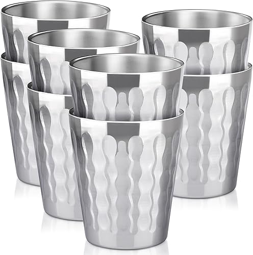 Beasea Vasos de acero inoxidable de 10 onzas, paquete de 8 vasos tumbler pequeños de acero inoxidable a granel apilables con aislamiento para beber,