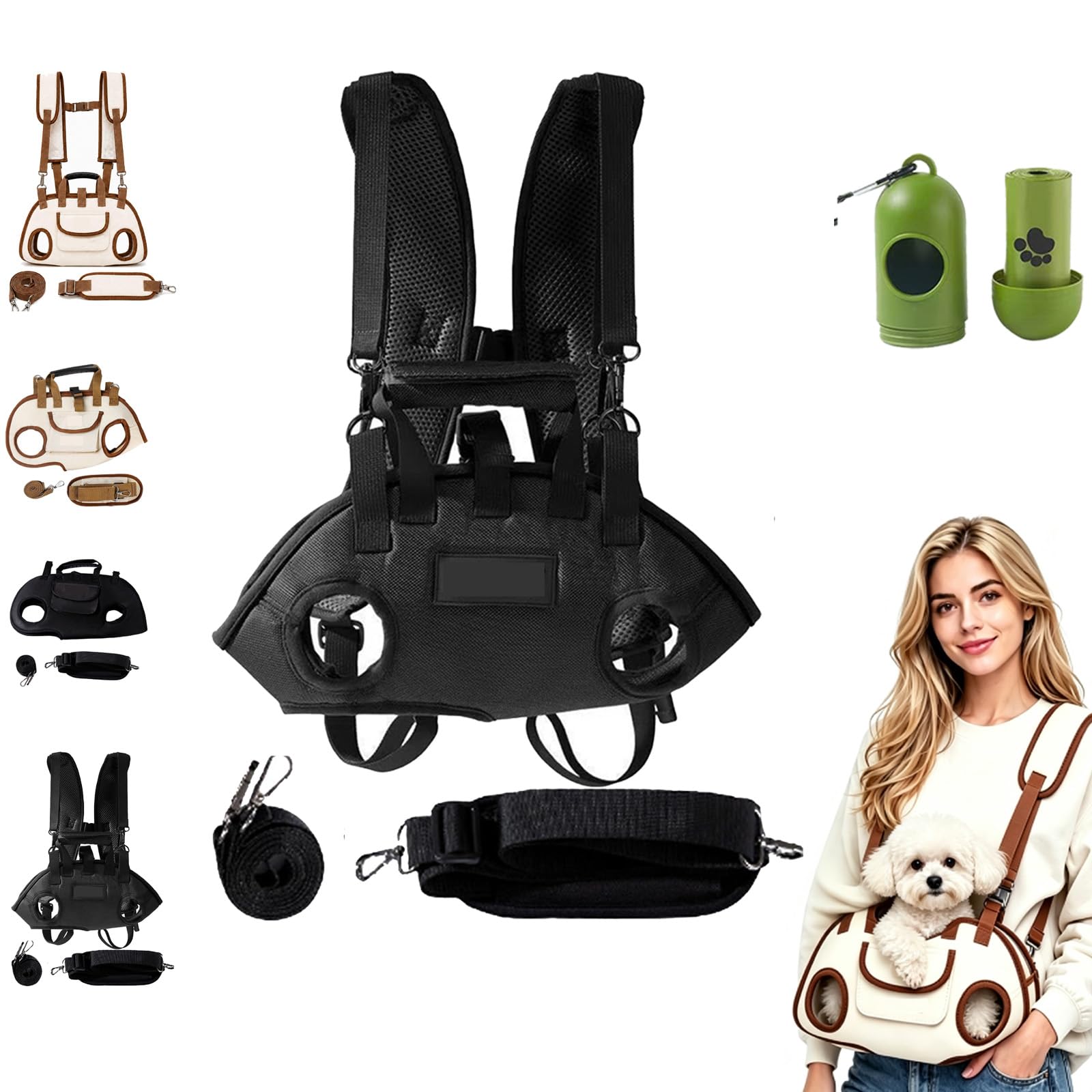 Imbracatura di Sollevamento Corpo Intero per Cani Piccoli, Zaino Trasportino Animali Mani Libere, Borsa a Tracolla Regolabile per Cane Gatto, Viaggio, Trekking e Ciclismo (Black backpack,L)