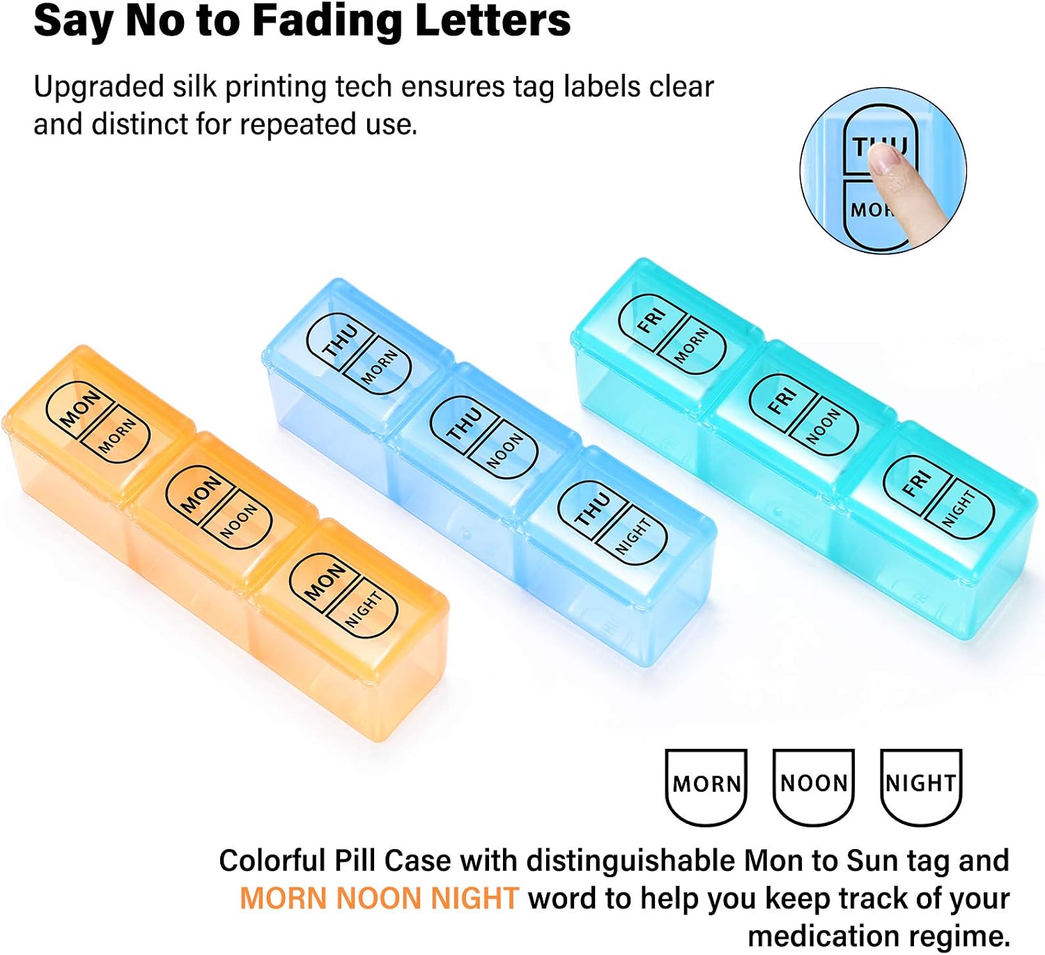 Weekly Pill Organizer 3 Times a Day, Travel Friendly Pill Box 7 Day with Large Compartments and Sturdy Design, Portable Medication Reminder for Vitamins/Fish Oils/Supplements (Transparent)
