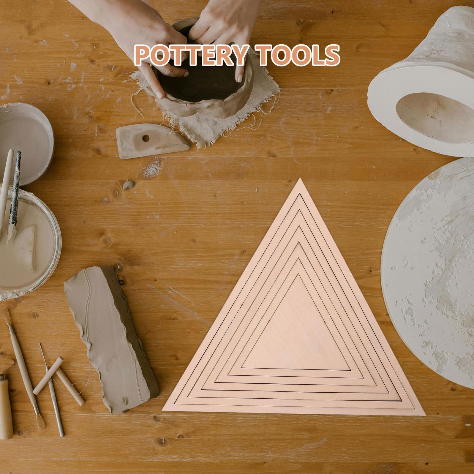 Healifty Juego de Moldes para Cerámica de Barro Herramientas Geométricas de Madera para Modelar Kit de Moldes Triangulares Concéntricos 6 Piezas 14-35 CM para Bricolaje y Proyectos