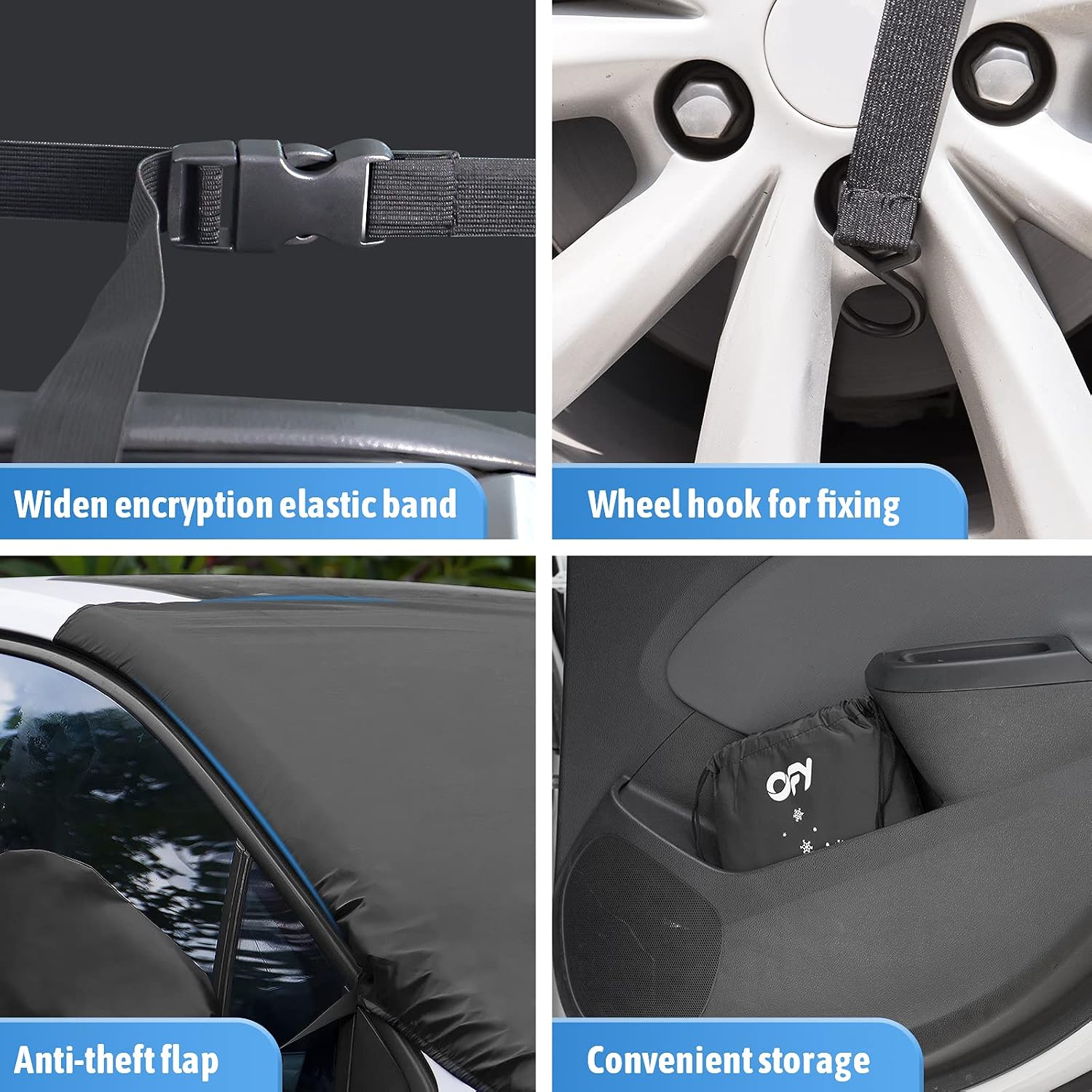 OFY Windshield Snow Cover, Larger Windshield Cover for Ice and Snow, Waterproof Thicken Windshield Cover Ice and Wiper Protector Fit Most Car, SUV and Truck, Includes Mirror Covers