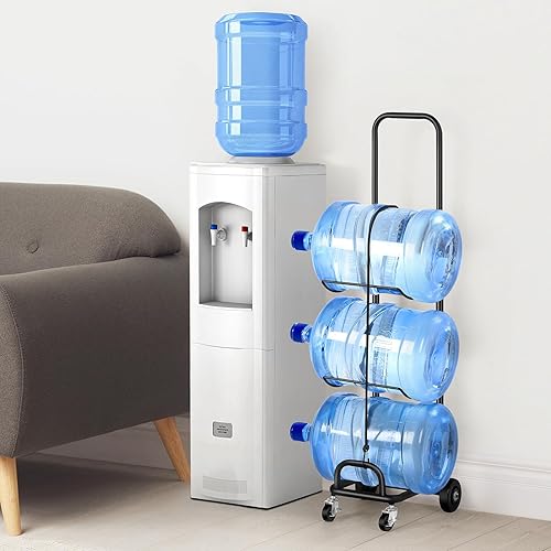Miniatura 6 de Soporte para jarra de agua de 5 galones con ruedas, organizador de botellas de agua plegable de 3 niveles, soporte de almacenamiento para botellas