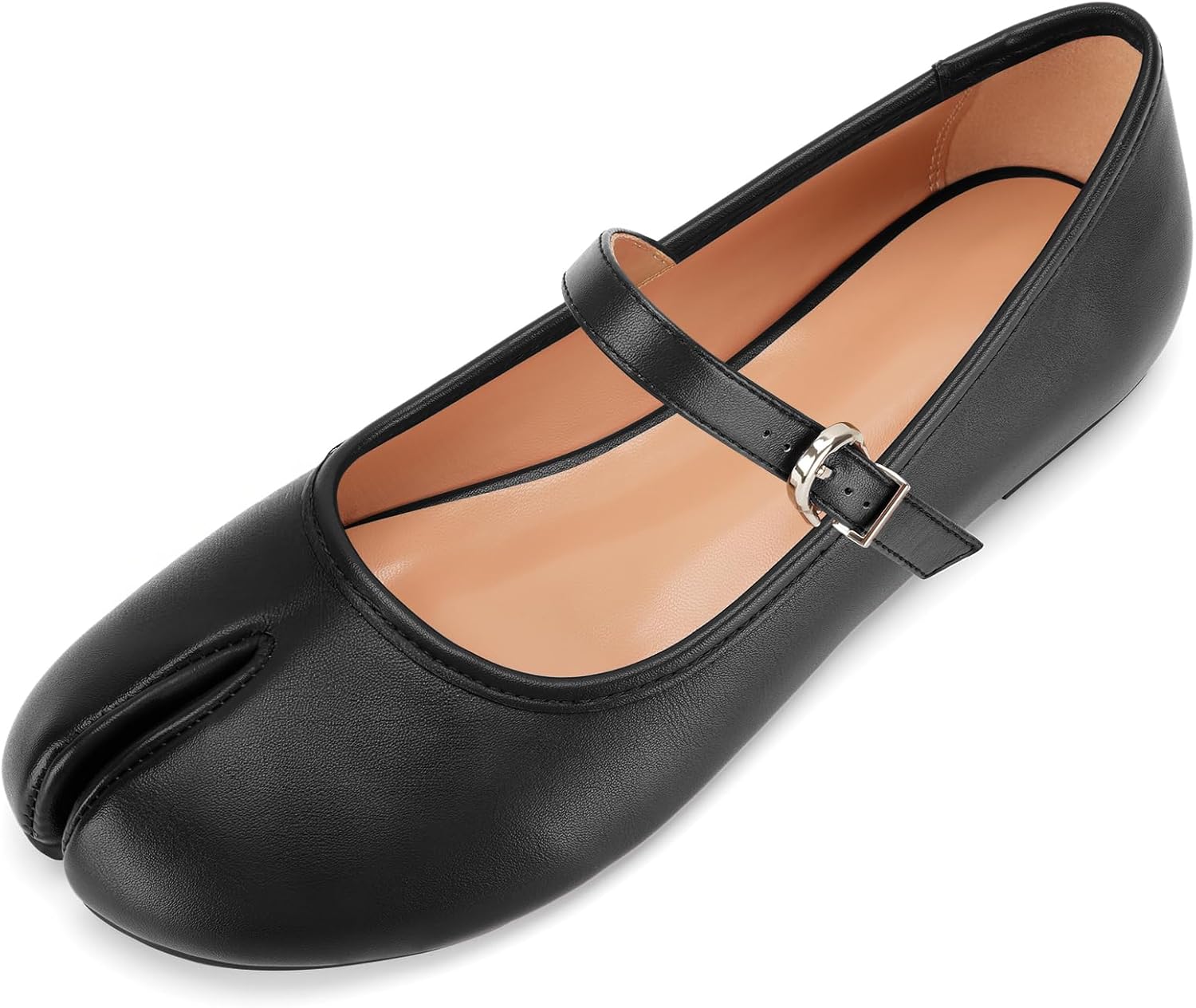 Women's Tabi Shoes Black Mary Janes Split Toe Heels Chunky Comfy Dress Pumps