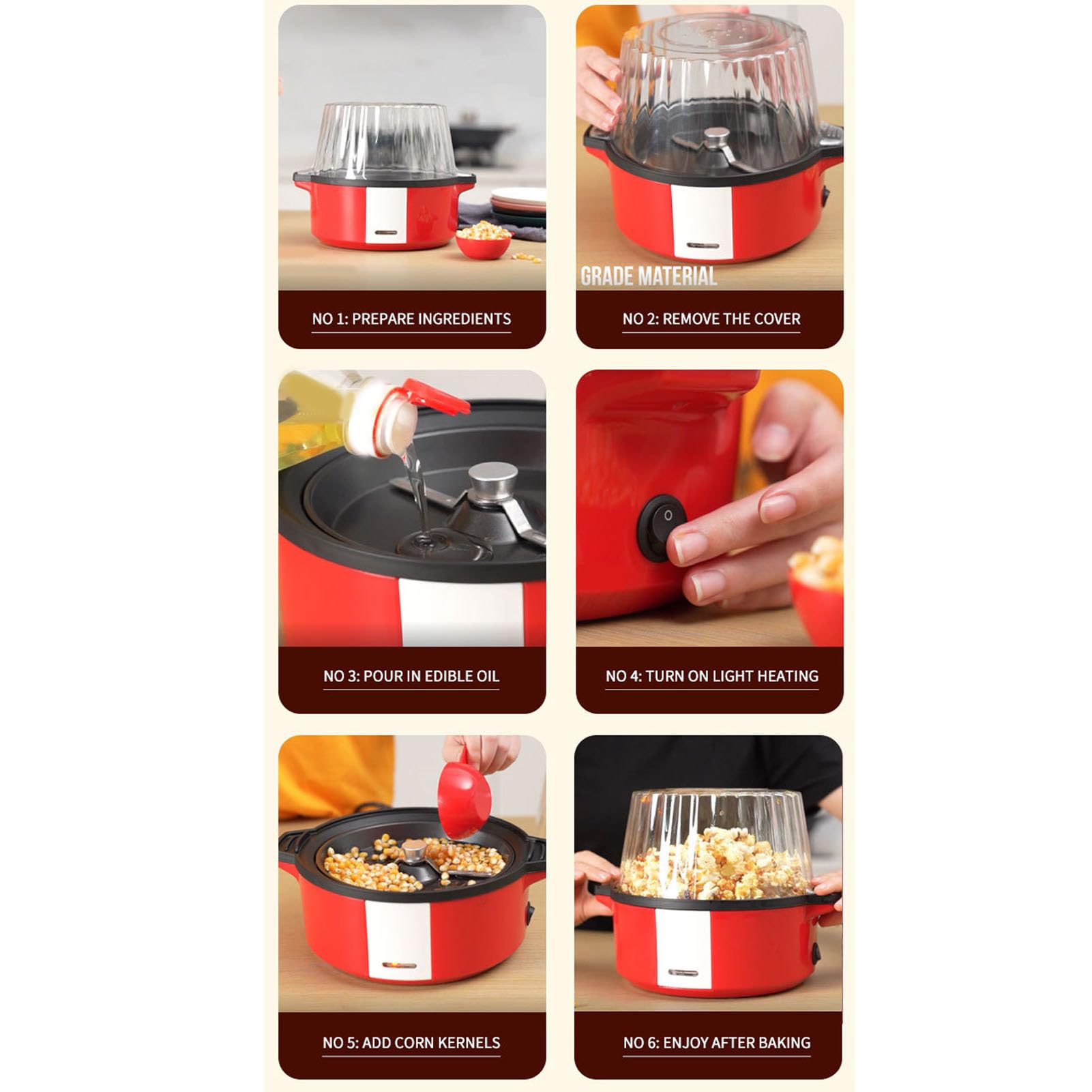 Popcorn Popper Automatisch roeren Popcorn Maker Elektrische hete olie Popcorn Machine Ideaal voor Home Party Kids Popcorn Maker,A Popcorn Popper Automatisch roeren Popcorn Maker Elektrische hete olie Popcorn Machine Ideaal voor Home Party Kids Popcorn Maker,A