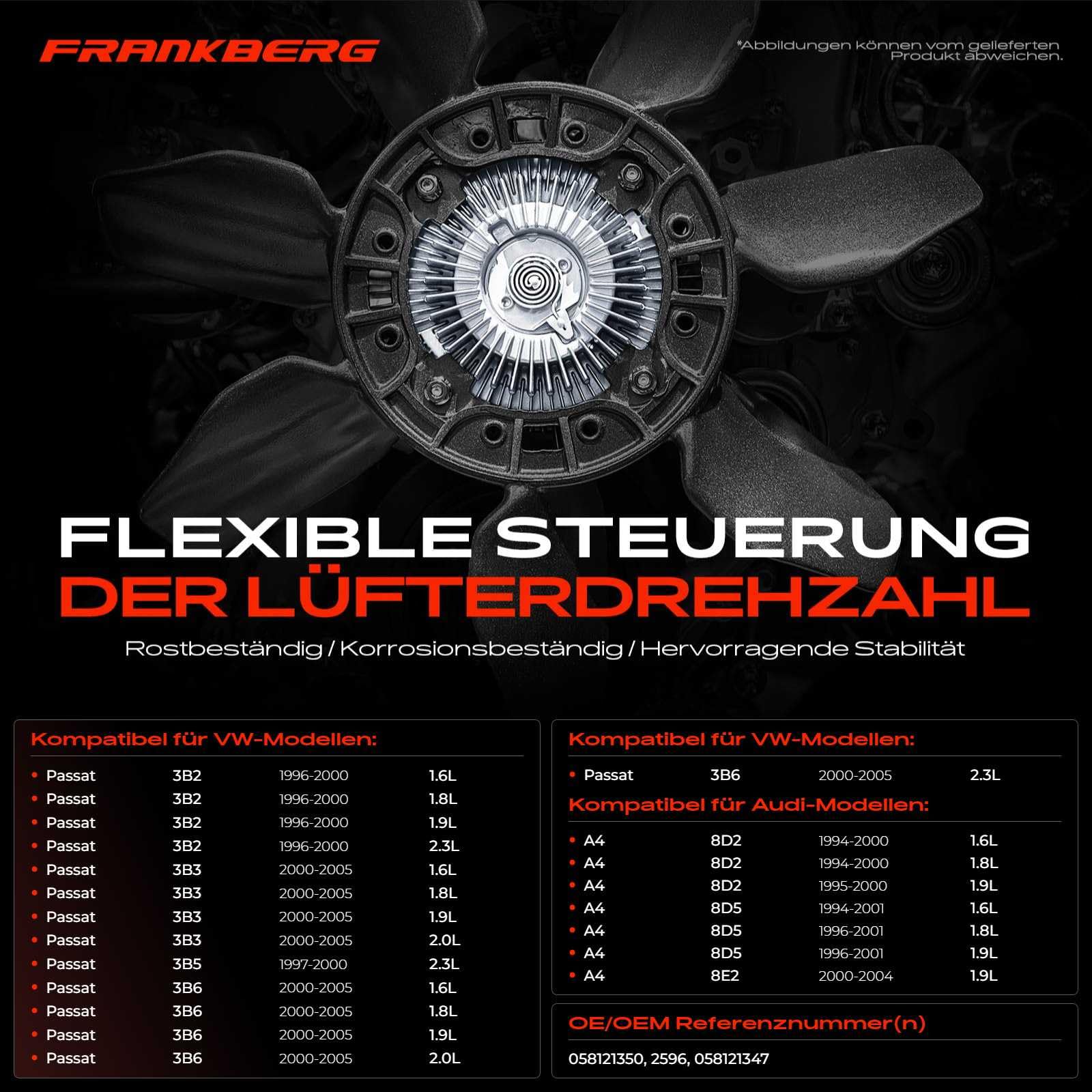 Frankberg Viscokupplung Kühlerlüfter Lüfter Ø: 138 für A4 8D2 8D5 B5 A6 4B5 Superb I 3U4 P-a-s-s-a-t 3B2 3B3 3B5 3B6 1.6L-2.3L 1994-2008 058121350
