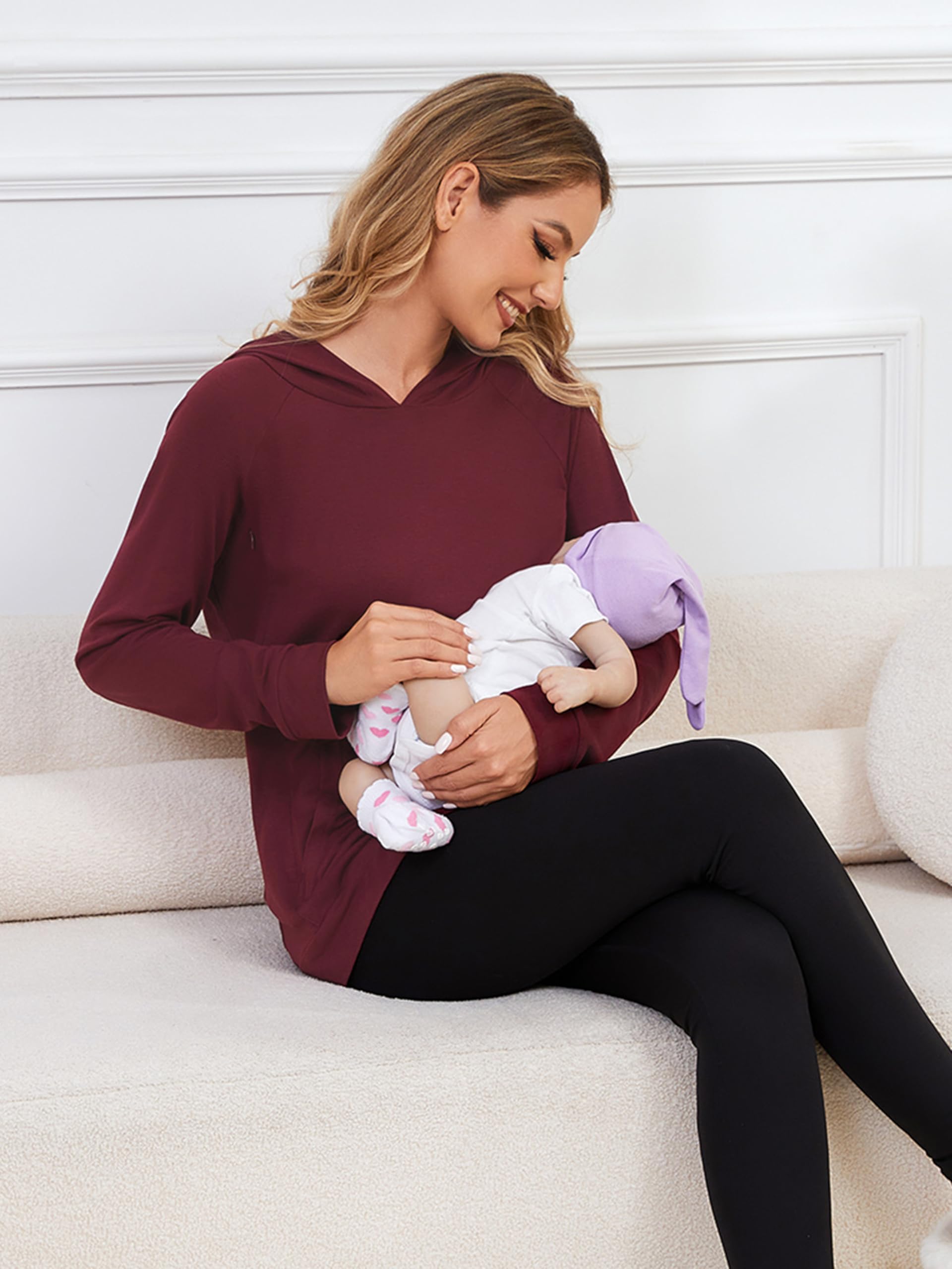 Sudadera de lactancia para mujer con cremallera invisible, manga larga, para embarazo y lactancia