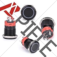 Vista 3 de APIELE 19mm Latching Push Button Switch 12V DC Angel Eye Halo Ring LED Metal 0.74" 1NO1NC SPDT with Wire Socket Plug (Blue LED/Black Shell)