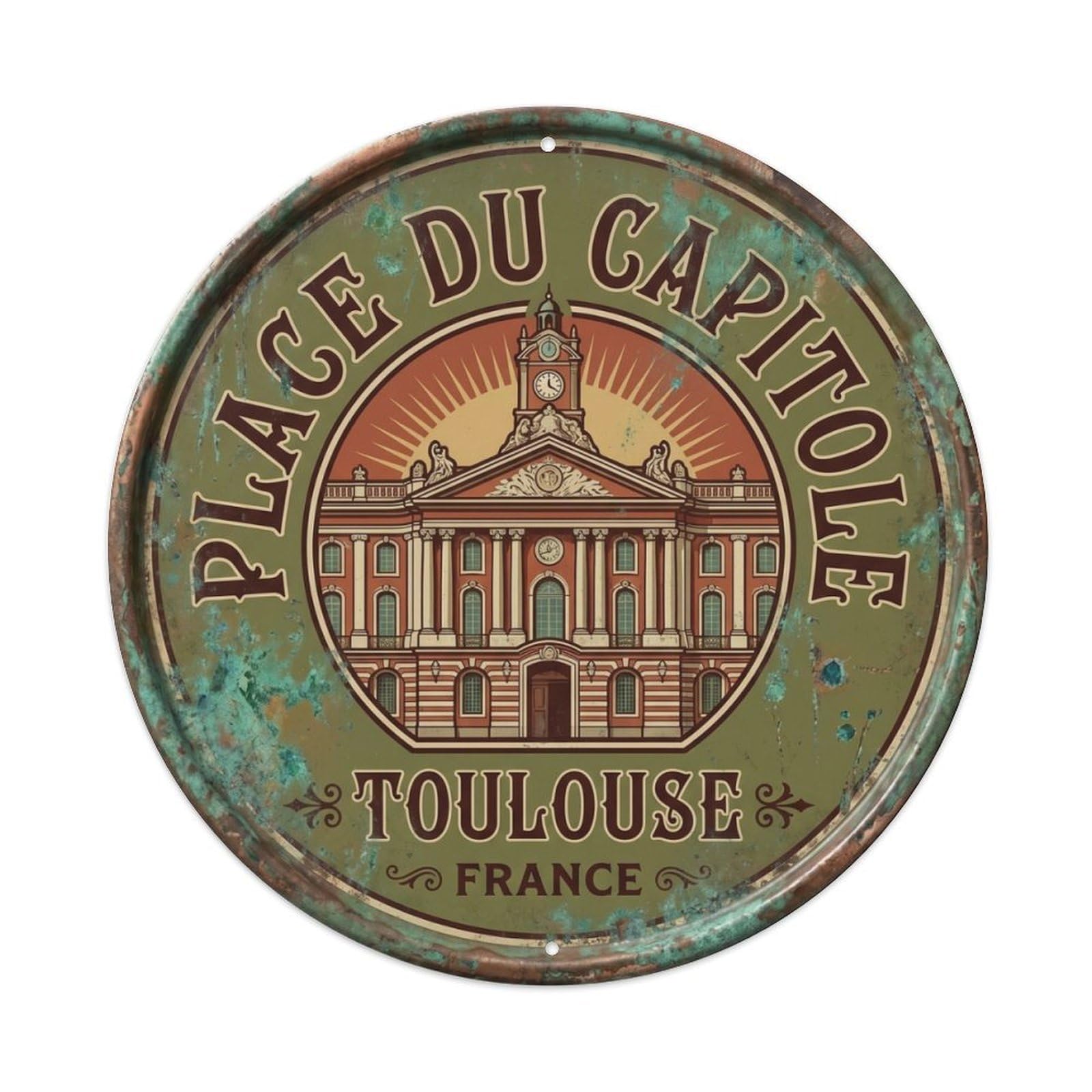 Capitole Square Majestic Hallway Plaza Metal Tin Sign Plaque Wall Decor for Cafe, Club Bar, Office, Home Garden Round Metal Poster 8x8Inch