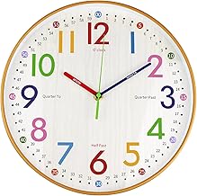 VREAONE Learning Clock for Kids 12 inch Educational Wall Clock Silent Movement and Colorful Numerals Kids Wall Clocks for Classroom,Playroom Nursery Bedrooms Kids Room,School