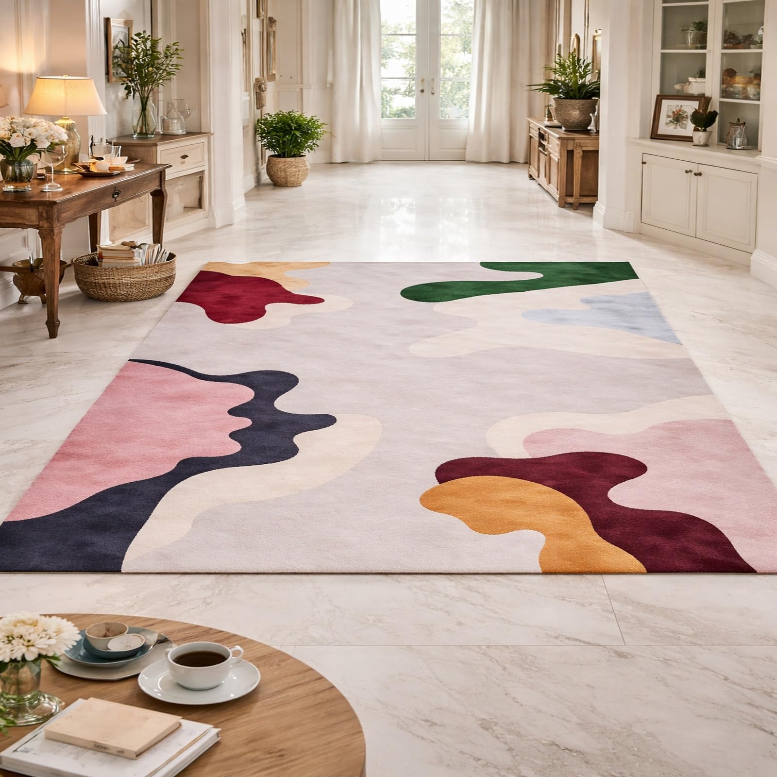 Tapis de salon lavable et antidérapant vert pour la maison