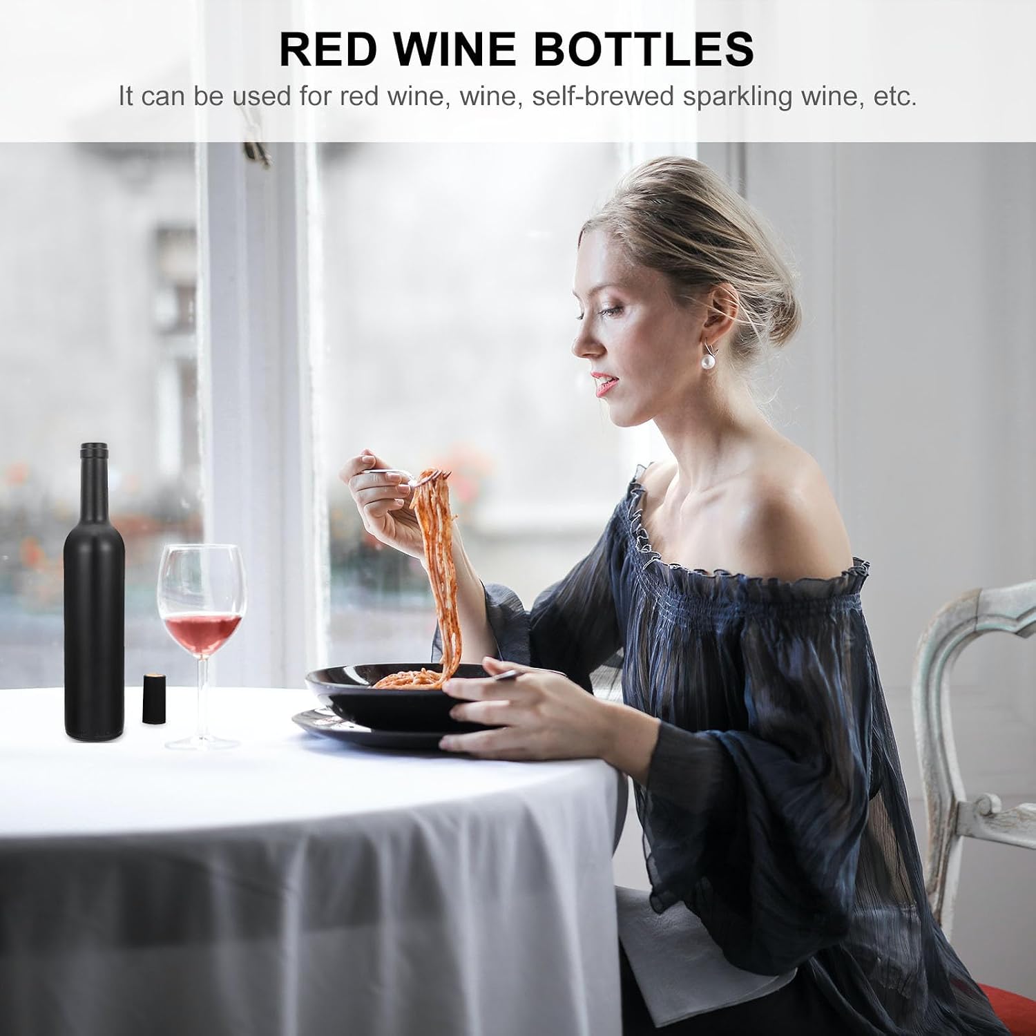 Black Glass 2pcs Wine Storage Bottles with Wood Stoppers