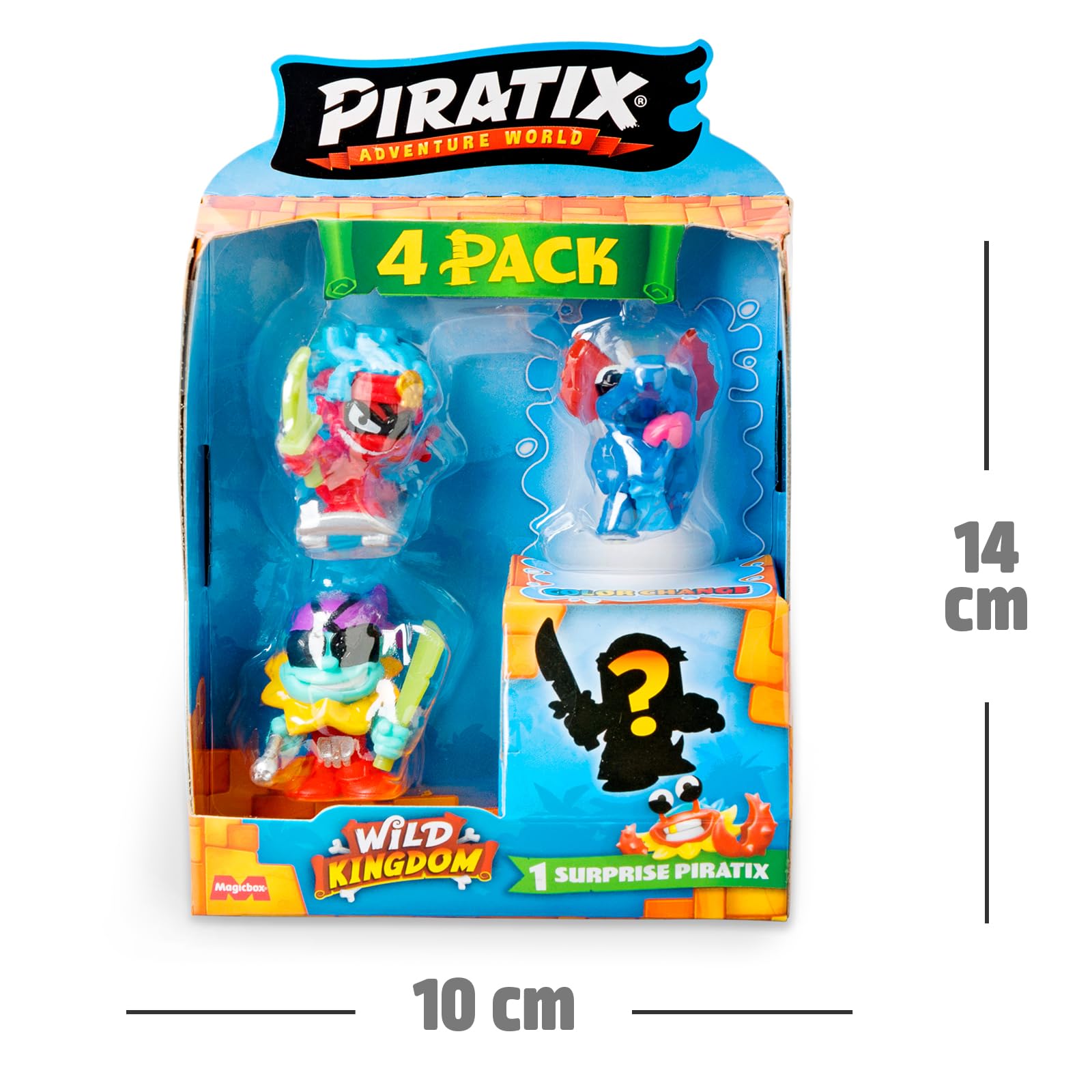 PIRATIX Adventure World seria Wild Kingdom, zestaw 4 figurek – zawiera 4 figurki Piratix, w tym 1 zmieniającą kolor i 1 niespodziankę oraz 4 akcesoria zmieniające kolor, zestaw 3 z 6