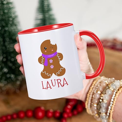 Miniatura 5 de Tazas de café de Navidad con nombre personalizado, taza de chocolate caliente para niños, bonita taza de pan de jengibre de 11 onzas, taza de té de