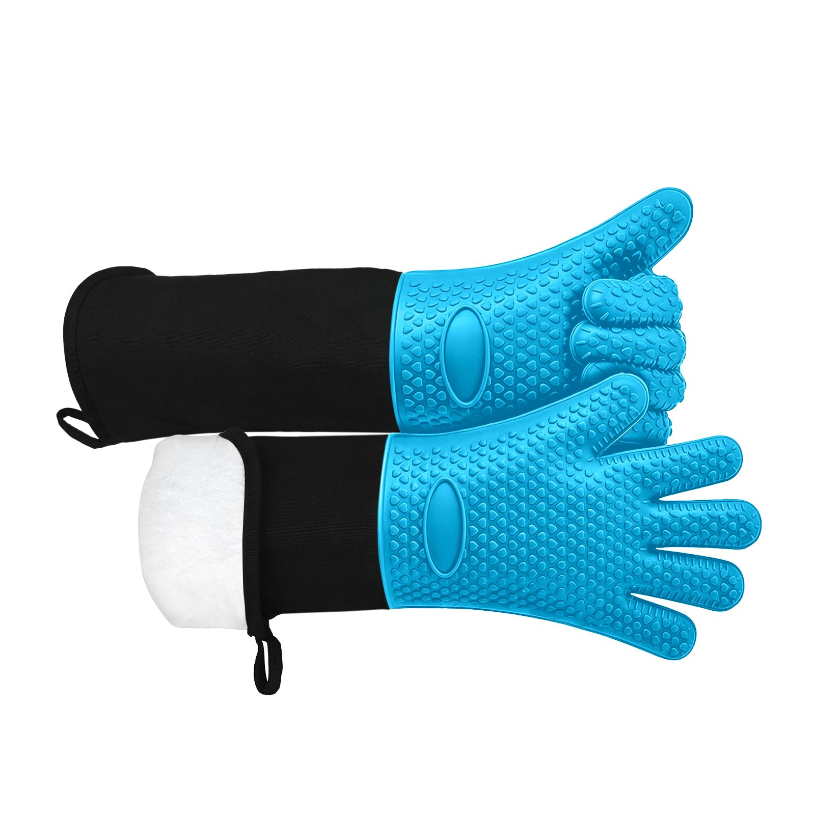 Extra Long Silicone Oven Gloves,Barbecue Gloves,Waterproof and Slip-resistant,Suitable for Grills, Weber BBQs,Pizza Ovens, Microwaves,Cooking, Baking, Heat-resistant Oven Gloves (Blue)