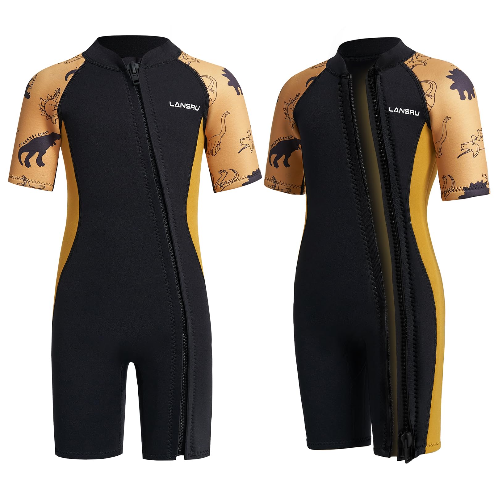 Lansru Neoprenanzug Kinder - 2,0 mm Kurz Neopren für Jungen, Pionierweiser Durchgehender Reißverschluss, UV-Schutz, Thermal Wetsuit für Surfen,Schwimmen und Tauchen