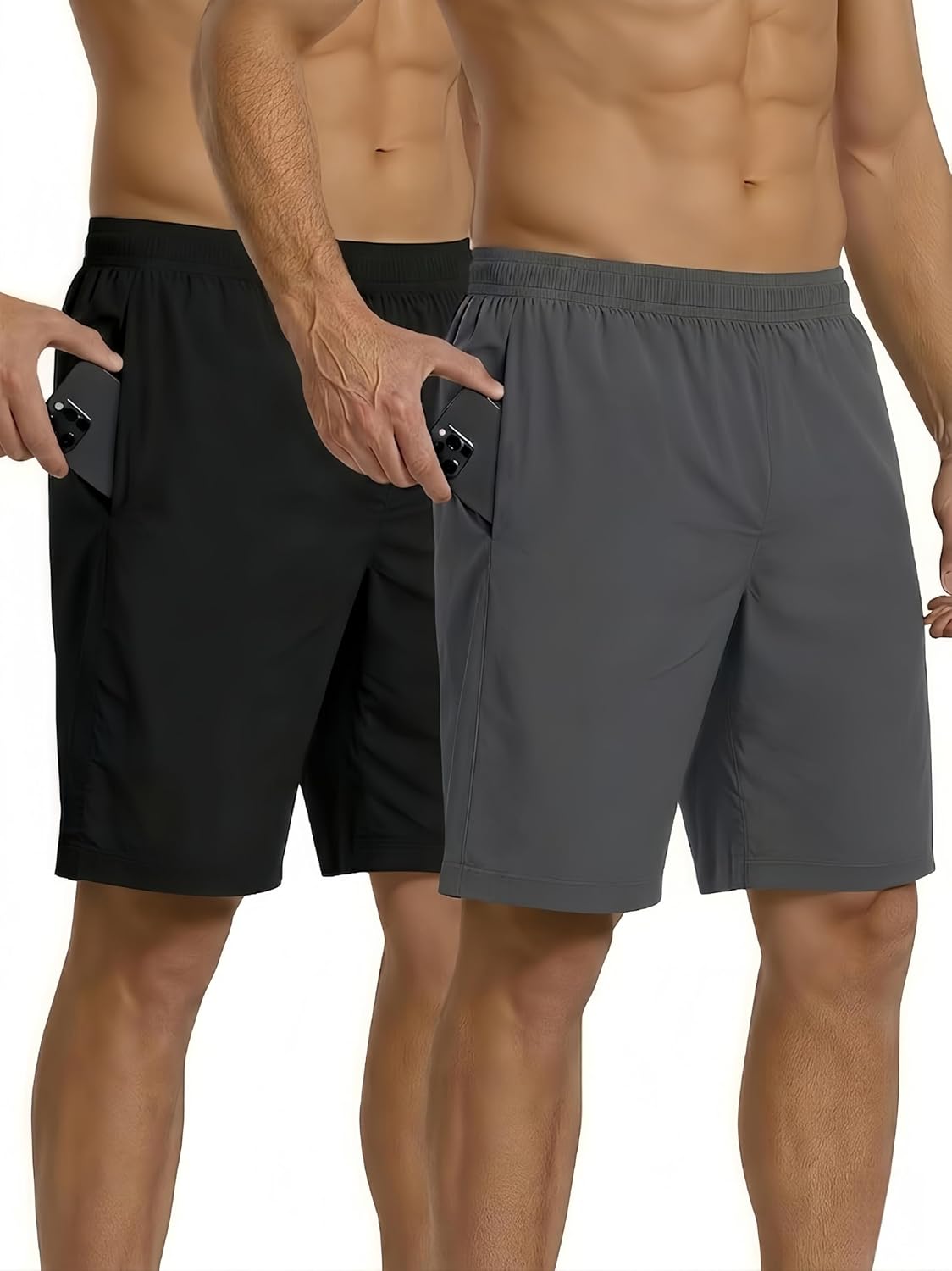 2 Pack Men’s Athletic Shorts, Quick Dry Lightweight Gym Shorts with Pockets for Running Workout Basketball Casual