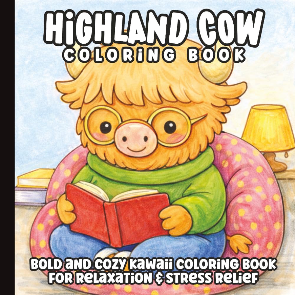 Highland Cow Coloring Book: Bold and Cozy Kawaii Cow Coloring Pages for Relaxation and Stress Relief
